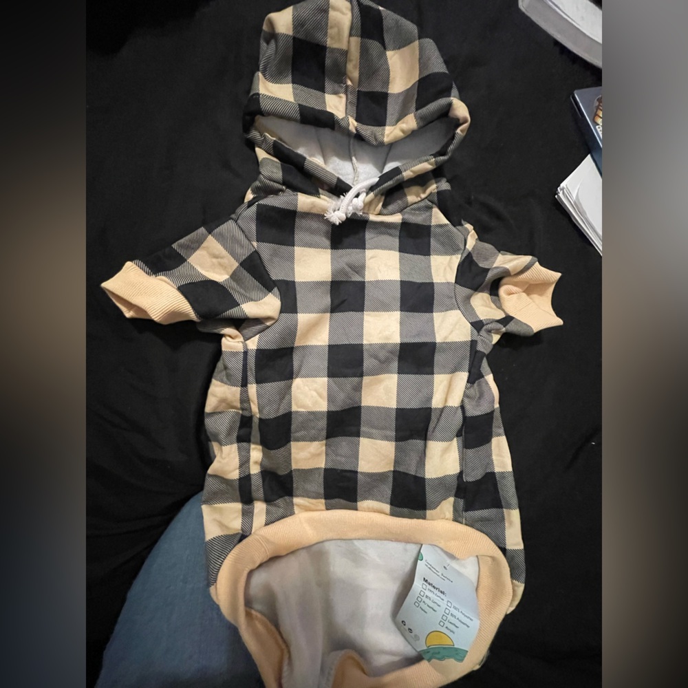 Plaid Dog Hoodie - Black and Cream